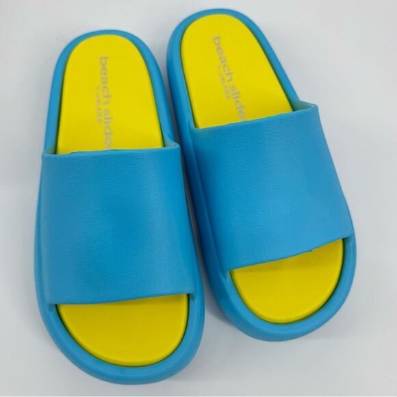 Beach Slides By J Slides Turquoise and Yellow Size 8 New in box - Picture 2 of 6